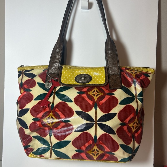 Fossil Key-Per Coated  Canvas Stylish Floral Purse Tote Bag - Multicolor - Picture 1 of 7